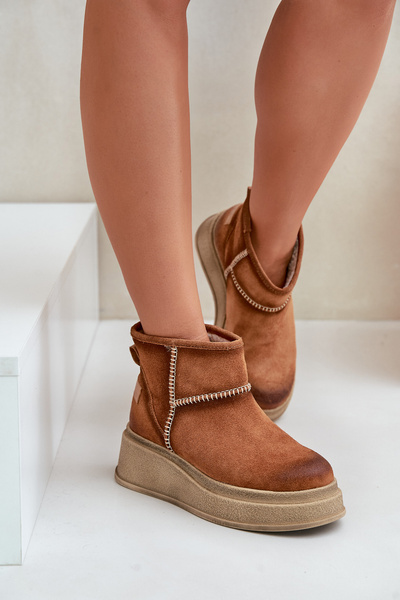 Шкіряні замшеві зимові черевики на платформі та танкетці Коричневий Maciejka 06769-29 Коричневий