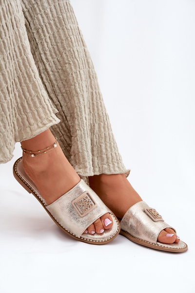 Жіночі Сандалі На Площині З Декором KV51-089 Золоті