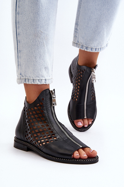 Шкіряні босоніжки Zazoo 977/L із вирізом і блискавкою