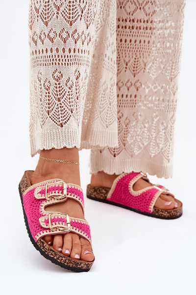 Вязані Жіночі Тапочки З Золотими Пряжками Фуксія Феніра