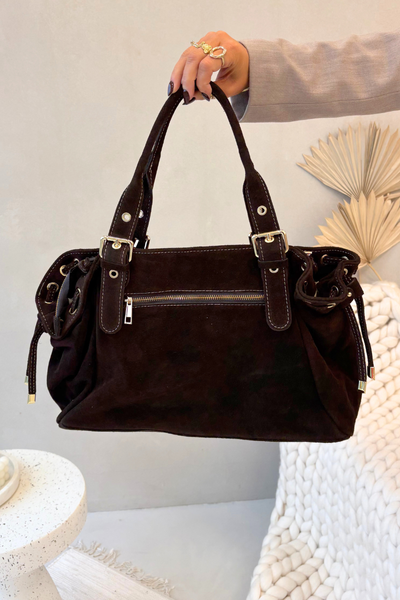 Шкіряна замшева сумка шоколад Ilienne