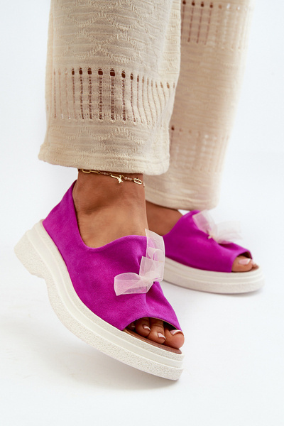 Zazoo 2939 Замшеві жіночі босоніжки з бантом кольору фуксії