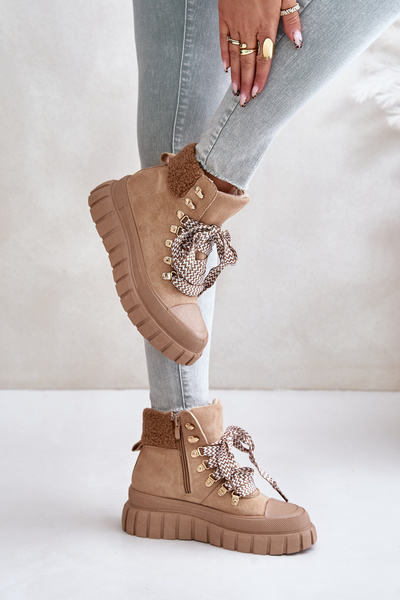 Жіночі утеплені ботильйони на платформі коричневого кольору Alcyhen