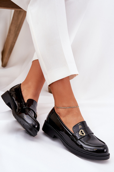 Лакові Жіночі Мокасини З Сердечком Чорні S.Barski HY51-379