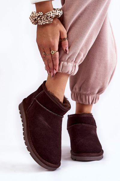 Жіночі замшеві низькі зимові черевики коричневого кольору Shelie