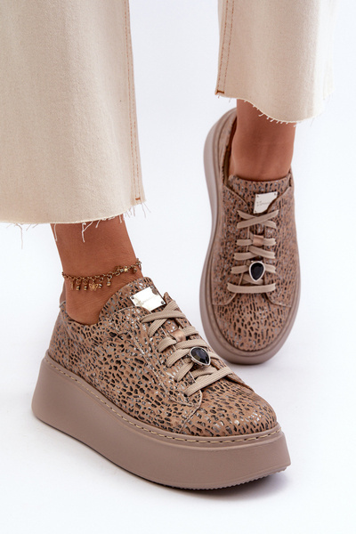 Шкіряне спортивне взуття на платформі Maciejka 06191-10 Beige