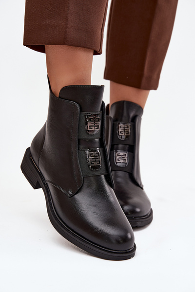 Жіночі утеплені черевики на низькому каблуці з оздобленнями Чорні Tavressa