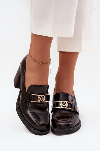 Жіноче взуття на низькому каблуці з золотим акцентом шоколад Privelle