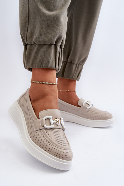 Бежеві жіночі шкіряні мокасини на платформі S.Barski LR720