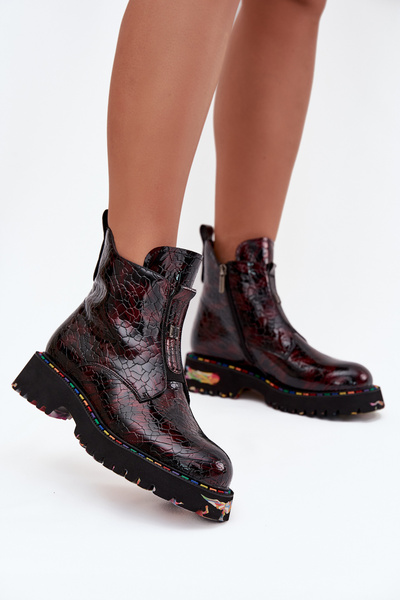 Лаковані жіночі черевики з натуральної шкіри з утеплювачем Artiker 57C0165 Бордо