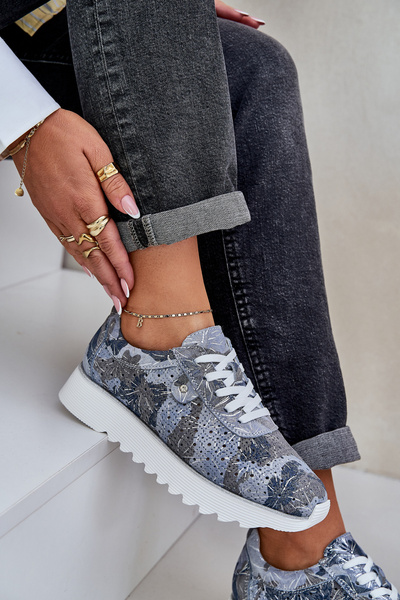 Замшеве Патерн Спортивне Взуття На Платформі З Блиском D&A LR51-635 Сині