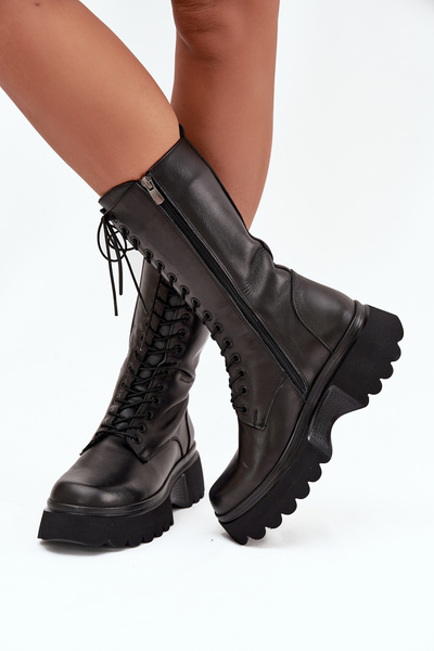 Шкіряні утеплені чоботи на платформі Artiker 57C2282 Чорні