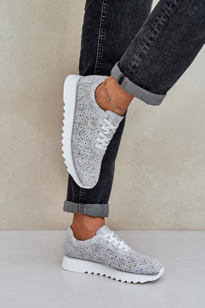 Замшеве Паттерн Спортивне Взуття На Платформі З Блискітками D&A LR51-635 Срібні