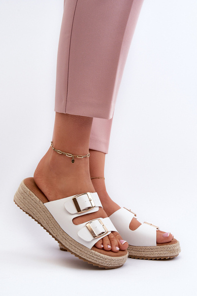 Жіночі білі шкіряні сандалі з плетеною екошкірою Zaloemi