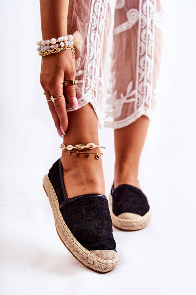 Класичні жіночі еспадрільї ажурні чорного кольору Catris