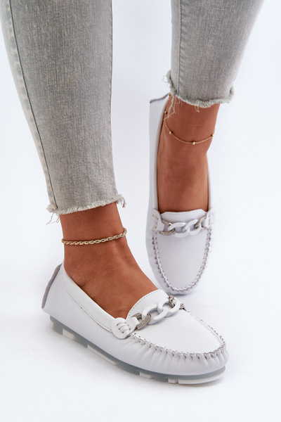 Білі жіночі шкіряні мокасини з декором S.Barski LR339