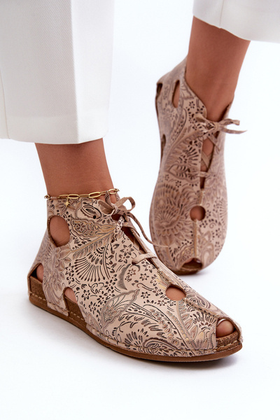 Чоботи шкіряні з малюнком Maciejka 03426-02 Бежеві