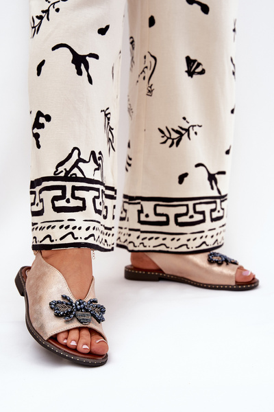 Блискучі Жіночі Сандалі З Декором Плоскі Рожеві Золото Руссона