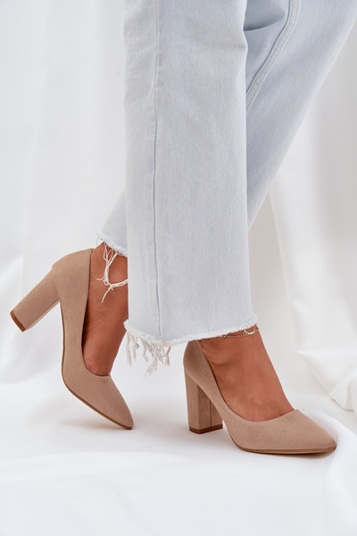 Туфлі На Каблуку Еко Замш Темно-бежеві Florena