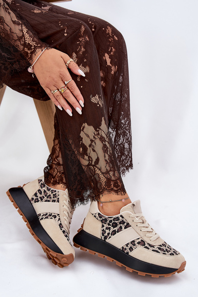 Замшеві Жіночі Кросівки На Платформі Пантера Vinceza 66793 Бежеві