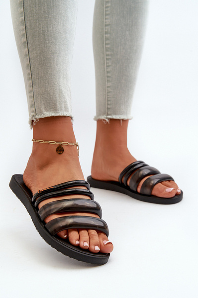 Жіночі плоскі гумові тапочки 26727 Ipanema Puffer Tiras Fem Black