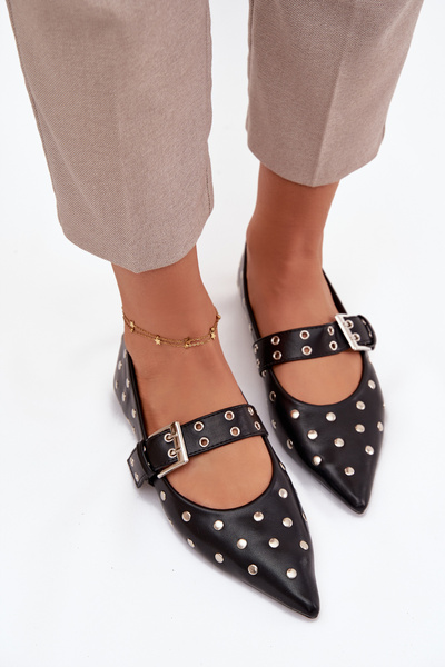 Балетки з паєтками та застібкою Еко шкіра Чорні Arlenne