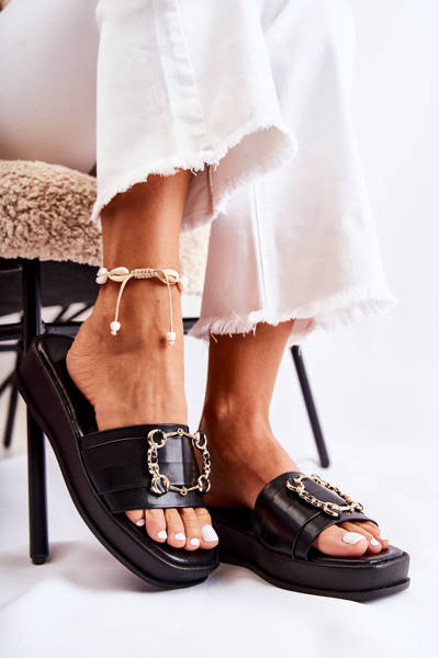 Жіночі модні шкіряні тапочки чорного кольору Adaline