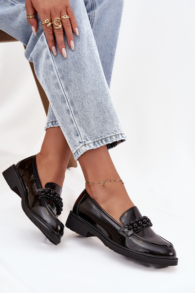 Жіночі лаковані мокасини з намистинами S.Barski HY52-541 Чорні