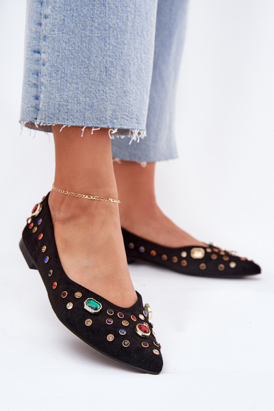 Балетки Жіночі Прикрашені Кристалами Чорні Valena