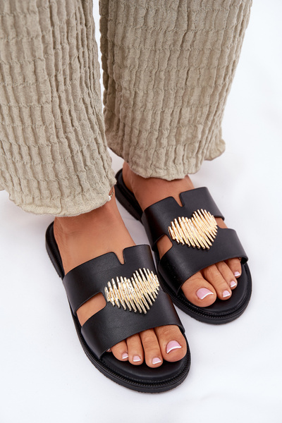 Жіночі Плоскі Сандалі З Золотою Декорацією Чорні Karinma