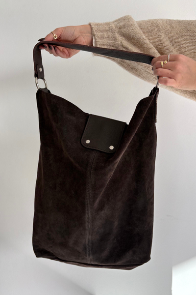 Велика Шкіряна Замшева Сумка Шоколадна Hanelle