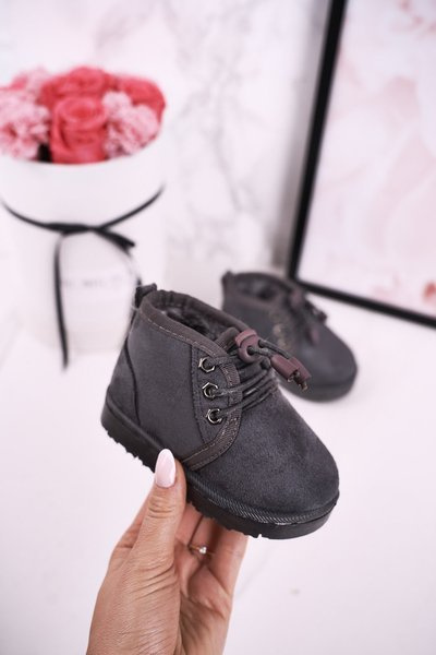 Дитячі снігові черевики на шнурівці утеплені хутром сірий Hunter