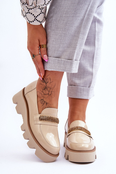 Модні лофери на платформі з декором Laura Messi 2600 Beige