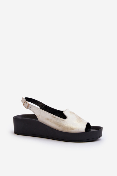 Жіночі шкіряні босоніжки на товстій підошві золоті зіпсовані Zazoo 2893