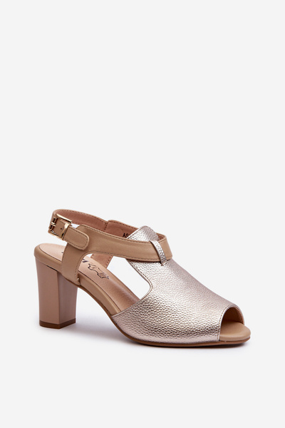 Жіночі босоніжки на високому каблуці з еко шкіри Gold Queenmarie