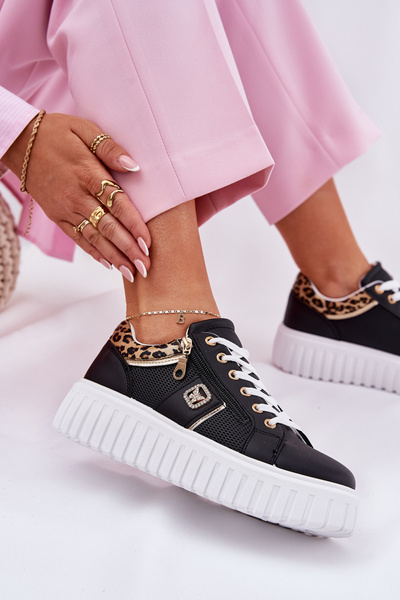 Жіноче Спортивне Взуття На Платформі З Еко Шкіри Пантера Чорні Velionna