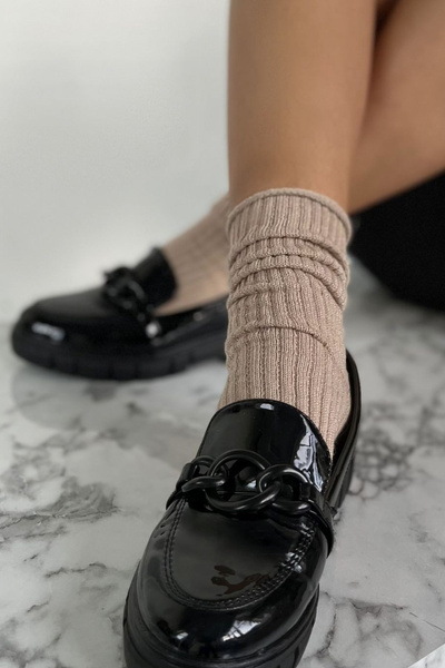 Жіночі шкарпетки в смужку з люрексом бежеві