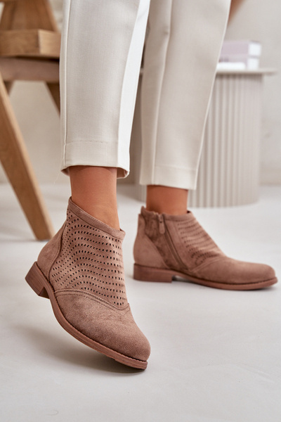 Жіночі ботильйони на плоскій каблуці з перфорацією коричневі S.Barski HY42-076