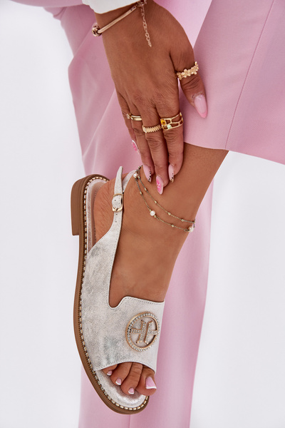 Жіночі Сандалі На Низькому Каблуці З Декором S.Barski KV51-002 Сріблясті