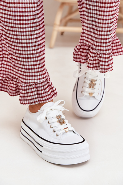 Жіночі Кросівки На Платформі З Золотими Акцентами Білі Fiorina