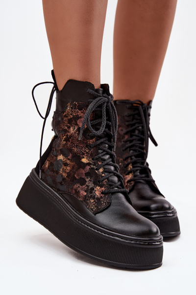 Шкіряні замшеві ботильйони на платформі Теплі чорні 06565-01