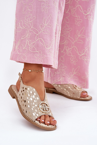 Шкіряні Сандалі На Плоскому Каблуку З Декором S.Barski KV51-094 Золоті