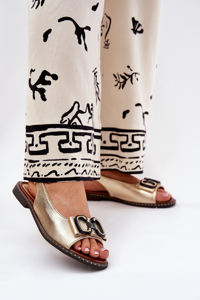 Плоскі Сандалі З Декором Еко Шкіра Золоті Lilria