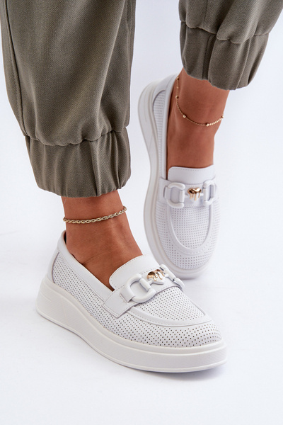 Білі жіночі шкіряні мокасини на платформі S.Barski LR720