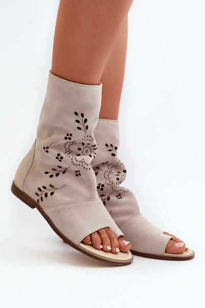 Жіночі замшеві босоніжки на блискавці Zazoo 3437 бежеві