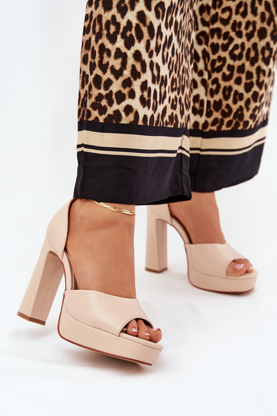Жіночі Сандалі На Каблуку І Платформі Еко Шкіра Бежеві Lomman