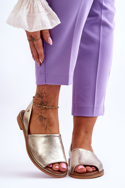 Золоті шкіряні сліпони Zazoo 40327