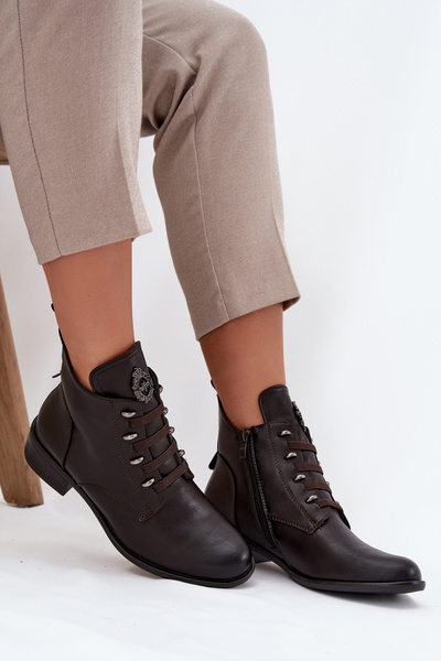 Низькі утеплені ботильйони на блискавці та декорі Коричневий Nevalia