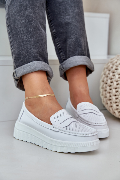 Жіночі Шкіряні Мокасини На Платформі І Каблуку Білі Elanindel