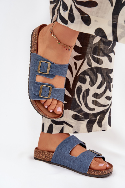 Жіночі Сандалі На Корковій Платформі З Пряжками Темний Джинс Vesina